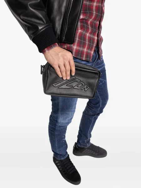 Geantă Dsquared2 din piele cu autograf negru