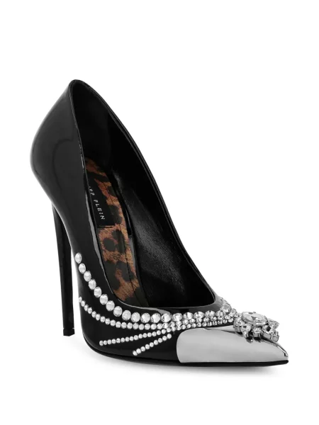 Iš natūralios odos lakuotos bateliai Philipp Plein su kristalais juoda
