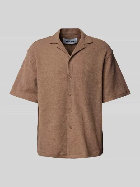 Koszula casualowa o kroju relaxed fit z fakturowanym wzorem Review brązowa
