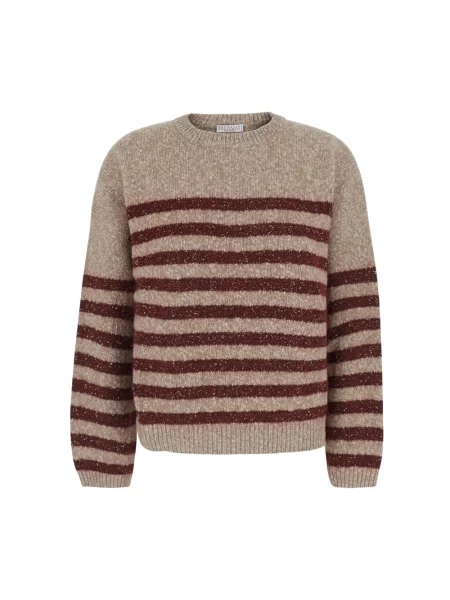 Dzianinowy sweter Brunello Cucinelli brązowy