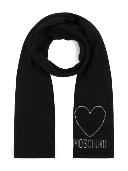 Fular Moschino de lână cu tepi cu motiv cu inimi negru