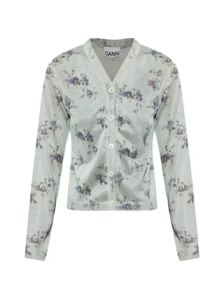 Cardigan Ganni cu model floral cu imagine verde