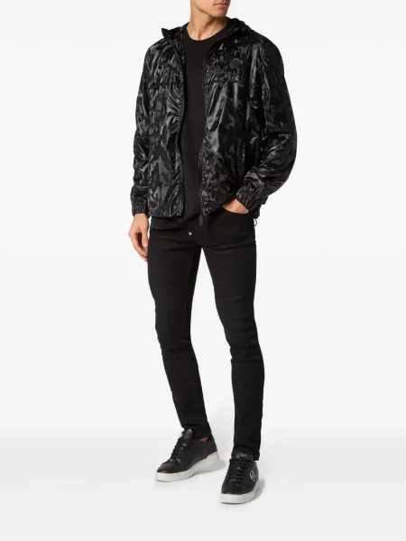 Raštuota kamufliažinė vėjastriukė Philipp Plein su gobtuvu juoda