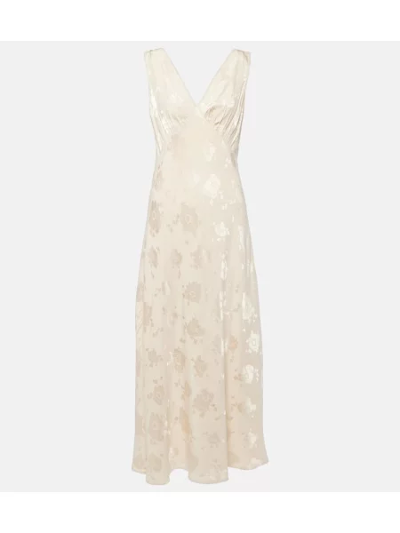 Sukienka midi Rixo w kwiatki żakardowa do kolan biała