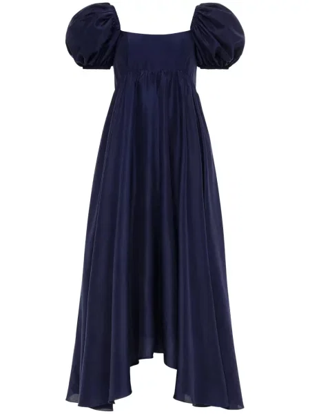 Rochie midi Azeeza de mătase până la genunchi de costum albastru