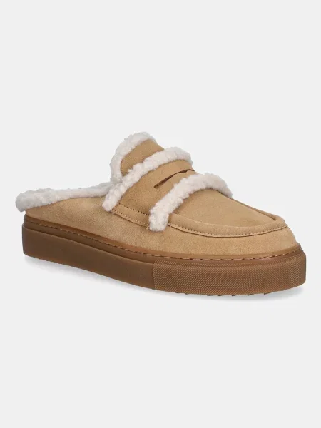 Inuikii papuci din piele întoarsă Mule Wool bej
