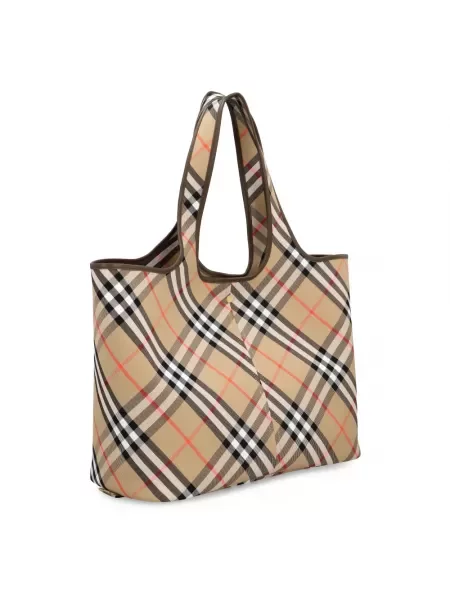 Wielobarwność shopperka Burberry płócienna w kratkę beżowa