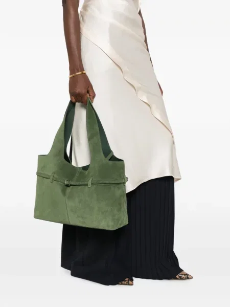 Geantă shopper Manu Atelier cu cataramă verde