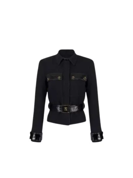 Kurtka skórzana Elisabetta Franchi czarna