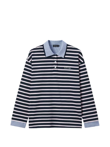 Tricou polo Tout A Coup cu dungi lung albastru