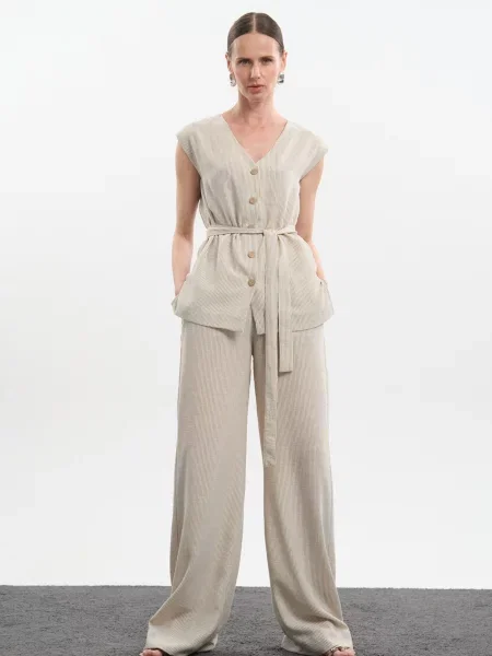 Лляний Костюм TrikoBakh Комплект жилет+штани молочний