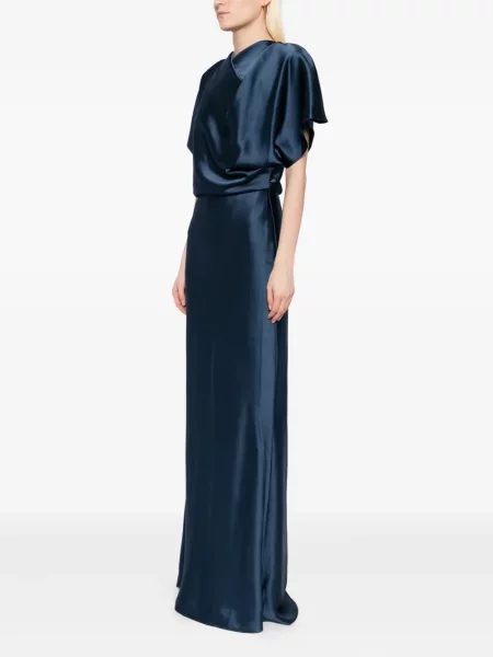 Rochie Amsale din satin drapată albastru