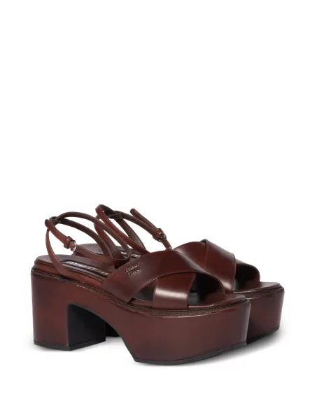 Sandale Miu Miu din piele cu platformă maro
