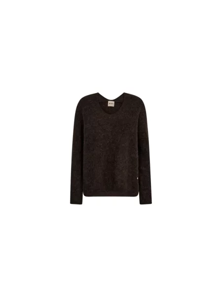 Dzianinowy sweter Mos Mosh z dekoltem w serek elegancki brązowy