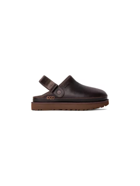 UGG klapki skórzane Goldenstar Clog Lthr Regen na platformie brązowy