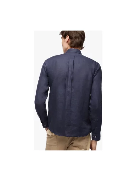 Lniana koszula Brooks Brothers niebieska