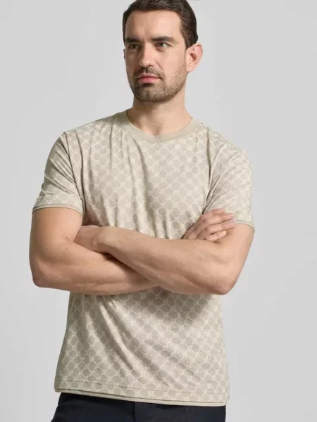 T-shirt z wzór z logo i okrągły dekolt Joop! Collection beżowa