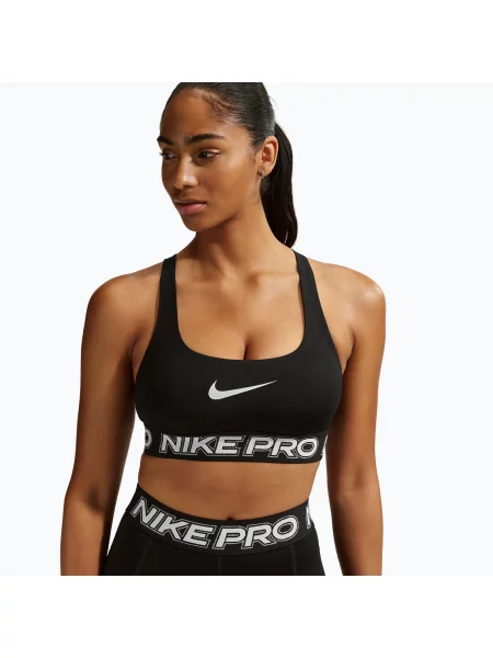 Спортен сутиен Nike Pro Light Support Non Padded black/white/metallic silver бяло