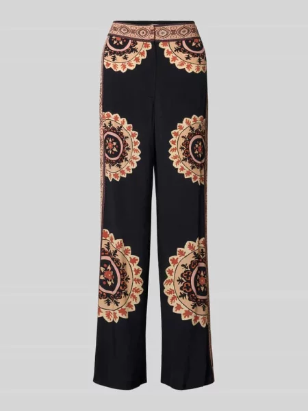 Spodnie materiałowe z we wzór na całej powierzchni model VALLA' Bash czarne