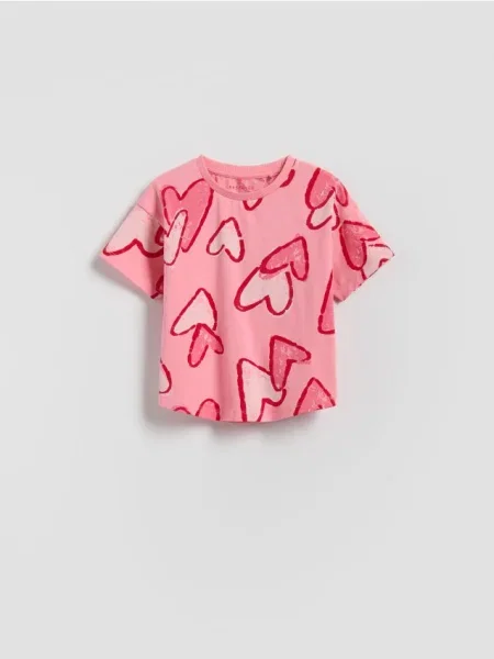 Reserved Wzorzysty t-shirt różowy
