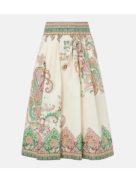 Fustă midi Etro cu model paisley până la genunchi din poplin