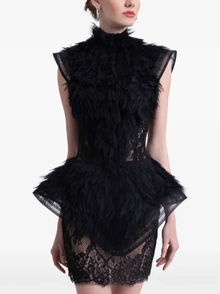Krótka sukienka mini Gemy Maalouf z falbankami tiulowa czarna