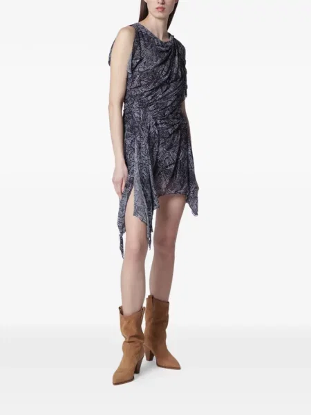 Rochie Isabel Marant cu imagine cu imprimeu abstract asimetrică negru