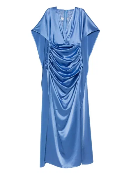 Satynowa sukienka Talbot Runhof drapowana garniturowa niebieska