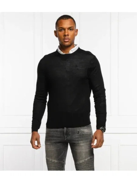 Armani Exchange Gyapjú kötött pulóver fekete