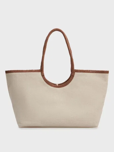 Лляна сумка Tommy Hilfiger бежева