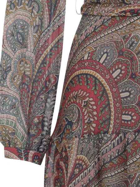 Rochie maxi Etro cu volane cu model paisley de costum roșu