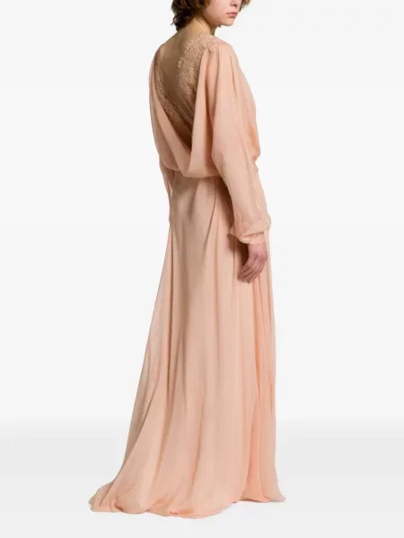 Rochie maxi Alberta Ferretti din dantelă drapată roz