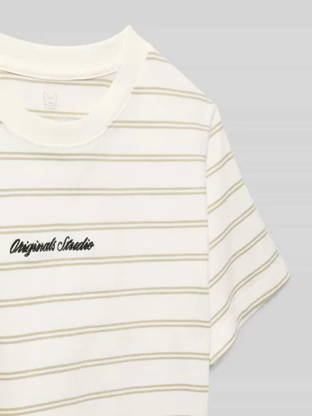 T-shirt z wzorem w paski i haftem Jack & Jones