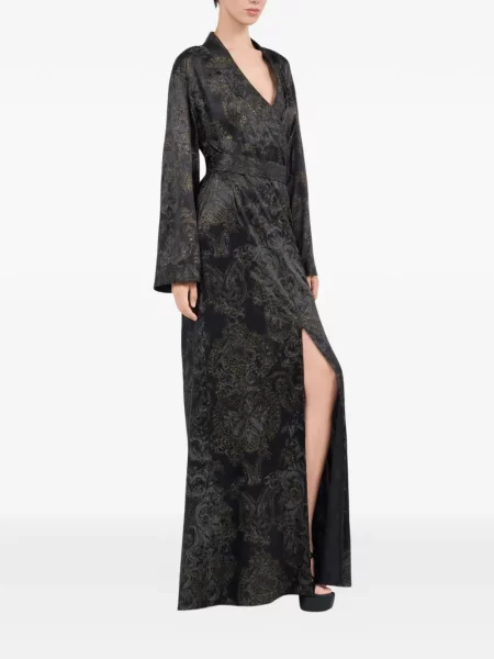 Μεταξωτή μακρυμάνικη φόρεμα Roberto Cavalli σχισμή μαύρο