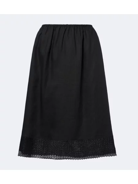 Fustă midi Posse cu broderie de in negru