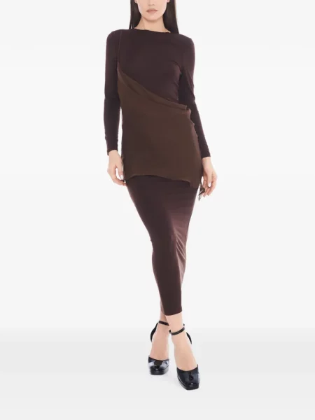 Lung rochie maxi Tessitura Body Couture asimetrică maro