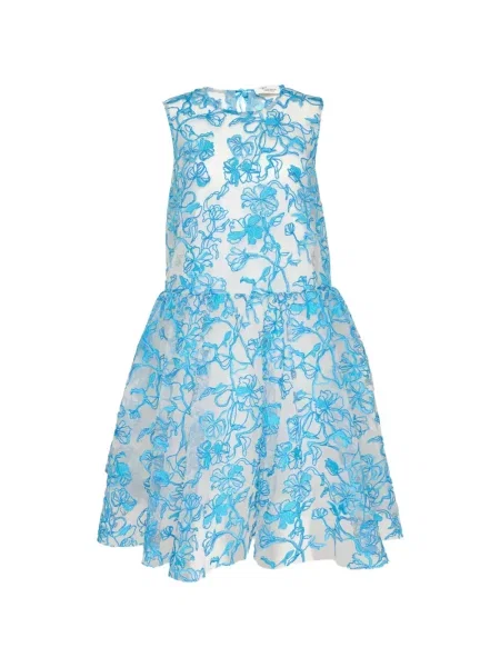 Rochie Caroline Hu cu model floral plasă alb
