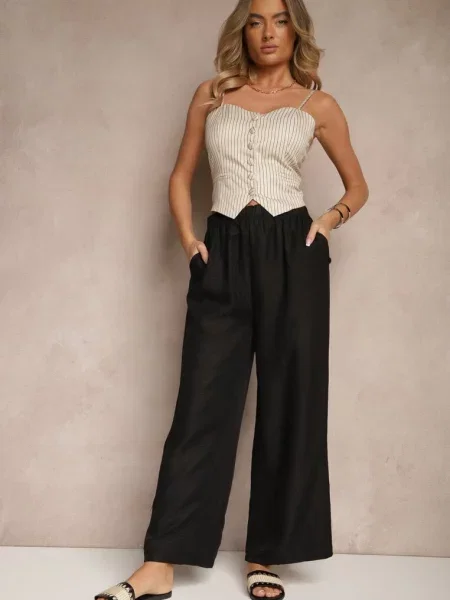 Spodnie Typu Palazzo High Waist o Szerokim Kroju Arathira czarne