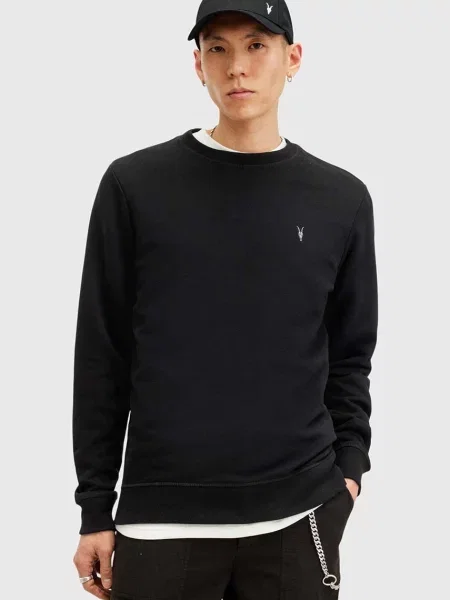 Dukserica AllSaints RAVEN CREW za muškarce bez uzorka crna