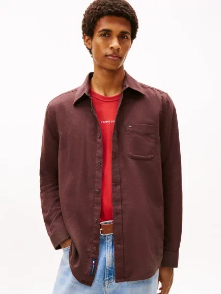 Tommy Jeans koszula casual Mężczyźni Regular Fit jednolity S brązowy
