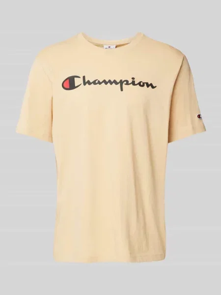 T-shirt z nadrukiem z logo Champion beżowa