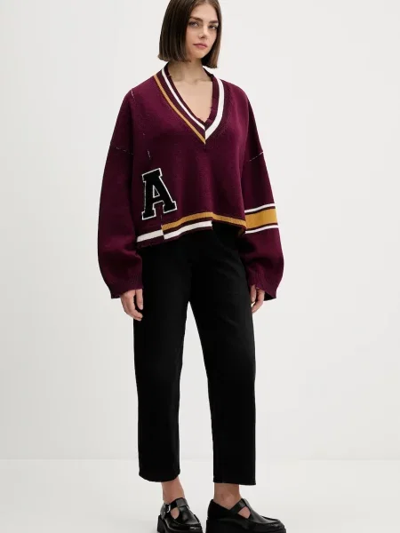 Шерстяной свитер Ambush с V-образным вырезом бордовый