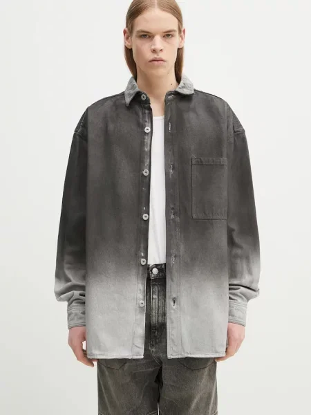 Džínová košile Marcelo Burlon Gradient Denim Overshirt Black White šedá relaxed s klasickým límcem bílá
