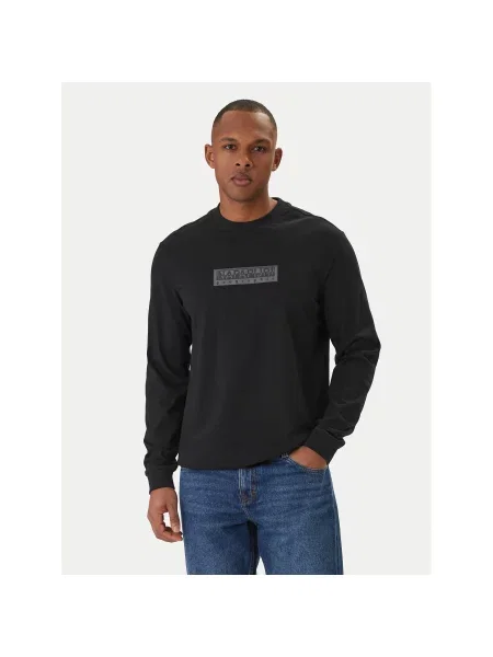 Napapijri Majica z dolgimi rokavi S-Box Logo Regular Fit črna