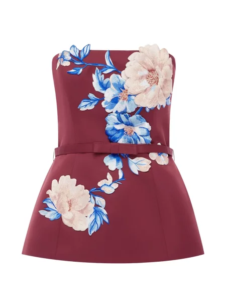 Top Leo Lin cu model floral cu aplicații roșu