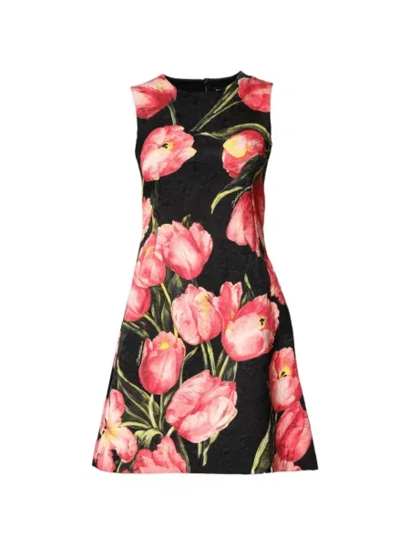 Rochie mini Dolce & Gabbana cu model floral cu imagine în linie A negru