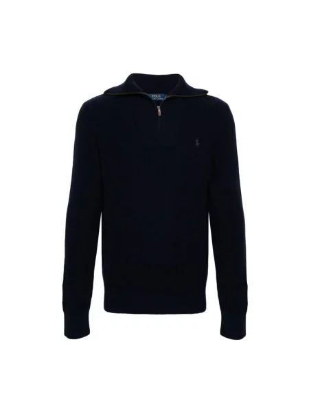 Sweter o kroju regular fit z dzianiny z mieszanki wełny i bawełny z wyhaftowanym logo Polo Ralph Lauren granatowy