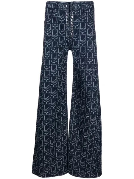 Jeansy Ludovic De Saint Sernin sznurowane z nadrukiem koronkowe niebieskie