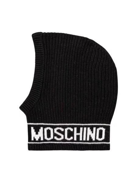 Czapka Moschino wełniana z kapturem z logo czarna