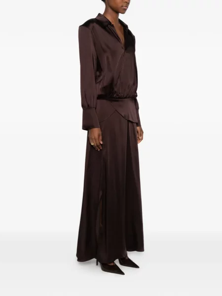 Rochie maxi Carla G. din satin maro